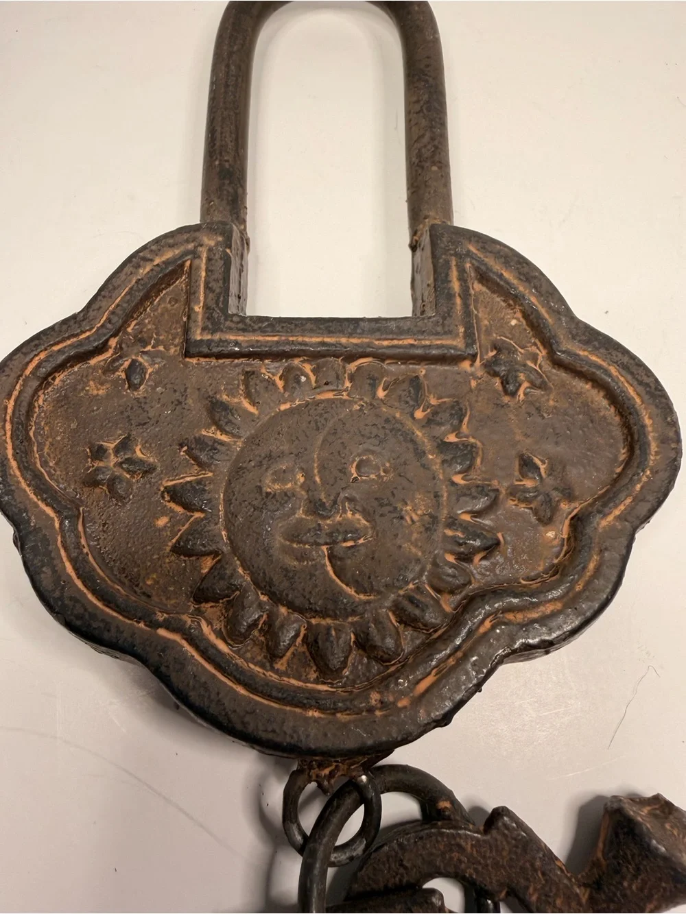 Vintage Chinese Style Cast Iron Ruyi Shaped Padlock